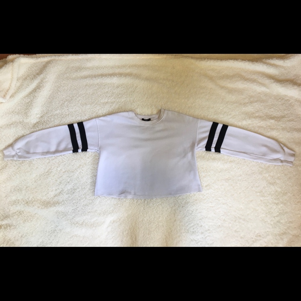 Cropped Long Sleeve Shirt, White With Black Stripes